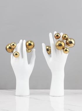 酒北欧创意1719象脂白色手掌雕塑树摆件玄关书房店抽电视柜家居装