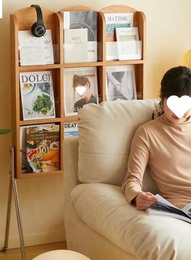 北欧实木展s示架客厅中架古风杂志落地in风移动书VPT书报架置架物