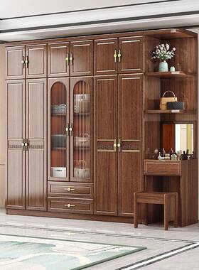 新中式木衣柜带梳妆台玻940110璃门大柜家衣用卧收纳室柜带转角实