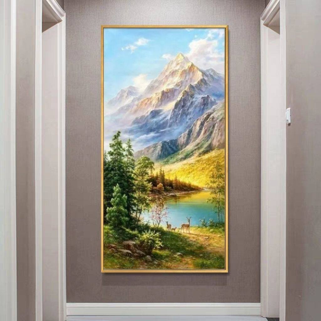 定制高山流水聚宝盆手绘风景油画挂画玄关客厅画手绘抽象油画
