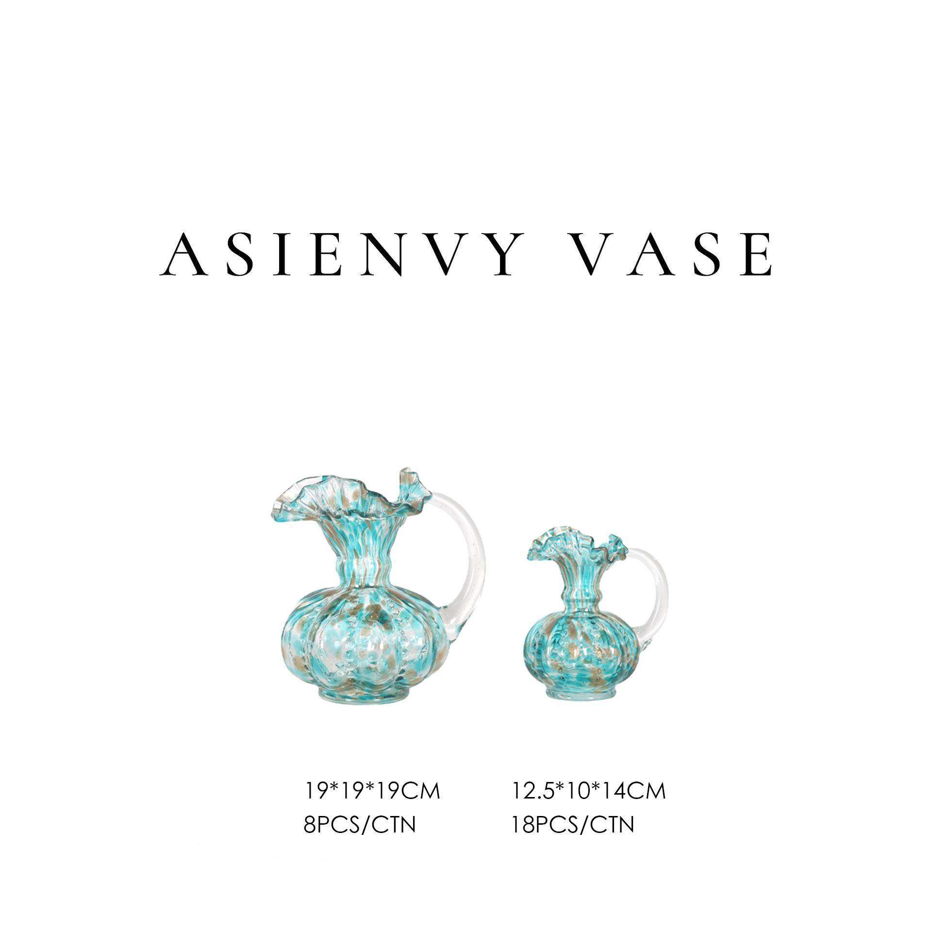 中古风复YH157702古芬南瓜纹珠瓜六角瓶手工花瓶水培插花玻璃装顿