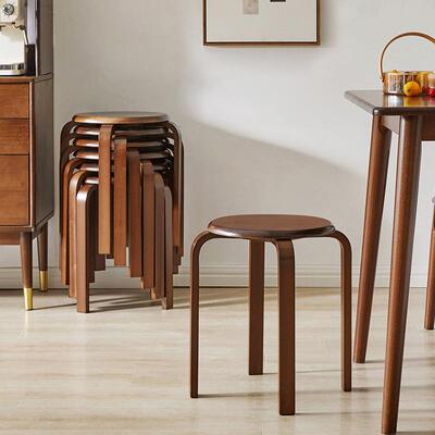 逸实圆凳子家用木板凳时尚创意小凳JSE子现木代餐桌成凳人圆家凳