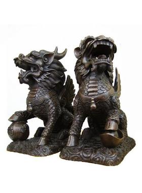 黄铜客麒麟摆件一对厅大号中式招财火YY417895麒摆麟家居饰品玄关