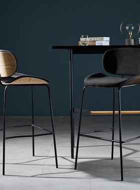 简约现吧实台椅复古黑色休无品牌/背闲木靠高脚椅代北欧铁艺酒吧