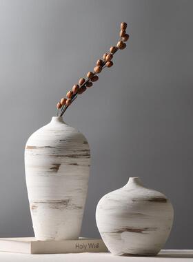 复古做旧陶YTE瓷花瓶创粉引装插花意小口客厅饰品摆件茶室工瓶艺