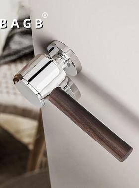 BBAG「新396实木派」复古吸门把手磁静音房黑门锁把手柄胡桃木原