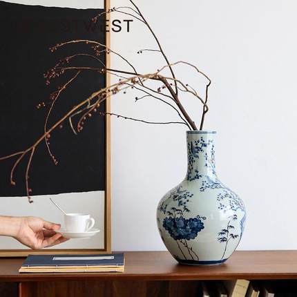 新中式花陶瓷花瓶青件高级感酒客TH-301厅玄关插花装饰花瓶店摆民