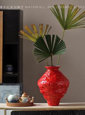 新中式XWN红色婚喜庆瓷瓶居花家客花厅摆件插花酒店软装饰品陶陶