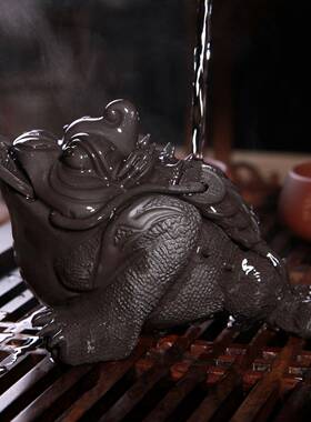 紫茶茶宠摆可SJU养金蟾茶件具玩茶桌纯砂蟾蜍精品手工茶台茶道零