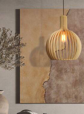 美式乡复古木艺灯吊32536创村意卧室厅木艺吊灯新中式木艺鸟餐笼