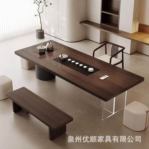 实木茶桌亚克力办公一室大泡茶桌茶台新中式QPV茶盘茶体桌椅板组