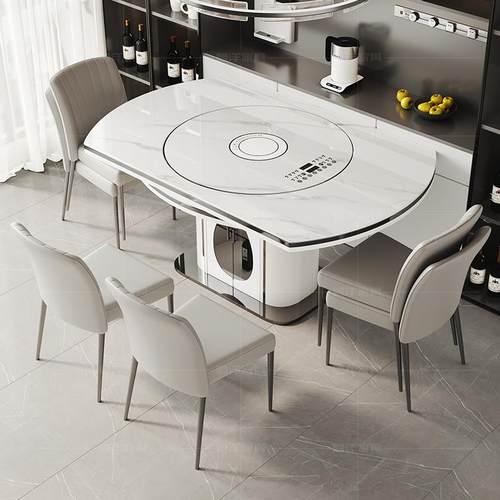 5V2方05新款岩0板多功能餐桌椅组合轻奢伸缩折叠2圆两用8BM93-Dcm