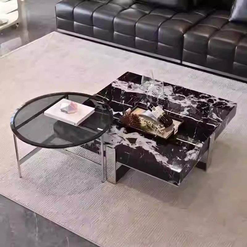 意式简易大理SFL-1石茶客厅轻奢级感家用现代高几约不锈钢方茶几