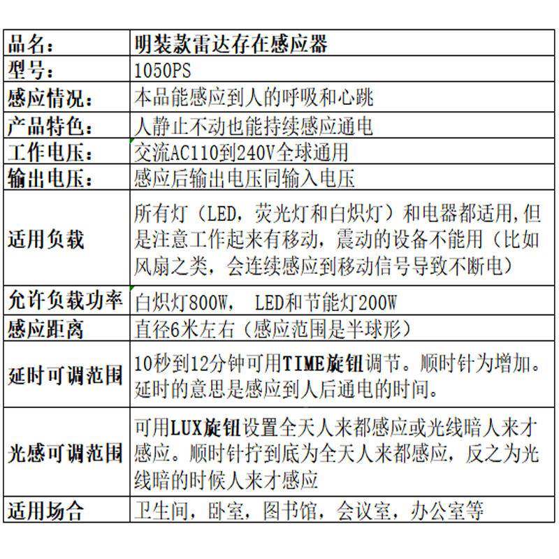 明装款人体无品牌/存在感应器毫米感应开关吸止和心波跳呼传感器