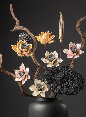 花花束真花手工落干地财高枝装摆件招天TB-63381然莲蓬插花家居客