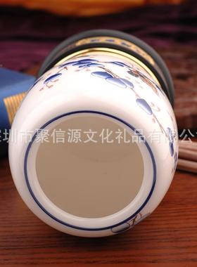 中风陶瓷办公形旋转笔筒青国花瓷办RQF公室桌面摆圆件商务企业礼