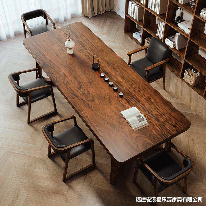 南公美胡桃木茶桌高作档去客厅化实大长书桌CEO工台办桌木椅大板