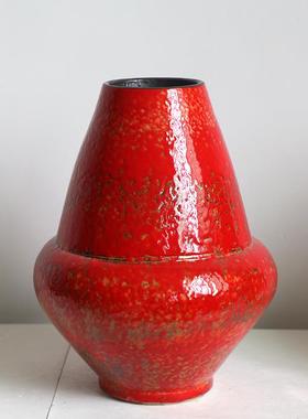 新中式禅意红色陶罐家客居厅PNJ复古干支陶花瓶茶室软装瓷饰品摆