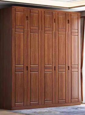 中式胡桃木实木衣柜现代ZYE简室约三五六门家用纳四卧储物收大衣