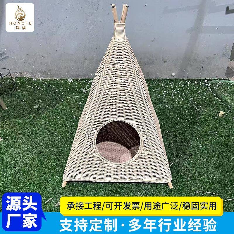 手工编织仿藤猫窝四季通用半封闭式宠物窝透气藤编猫窝厂家