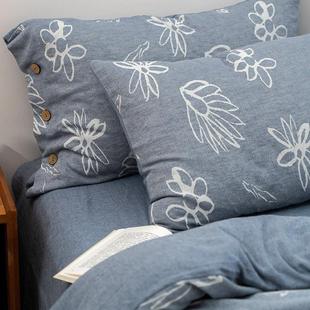 简约名宿风棉麻贡缎提花四件套新款全棉诧寂风复古被套床上用品