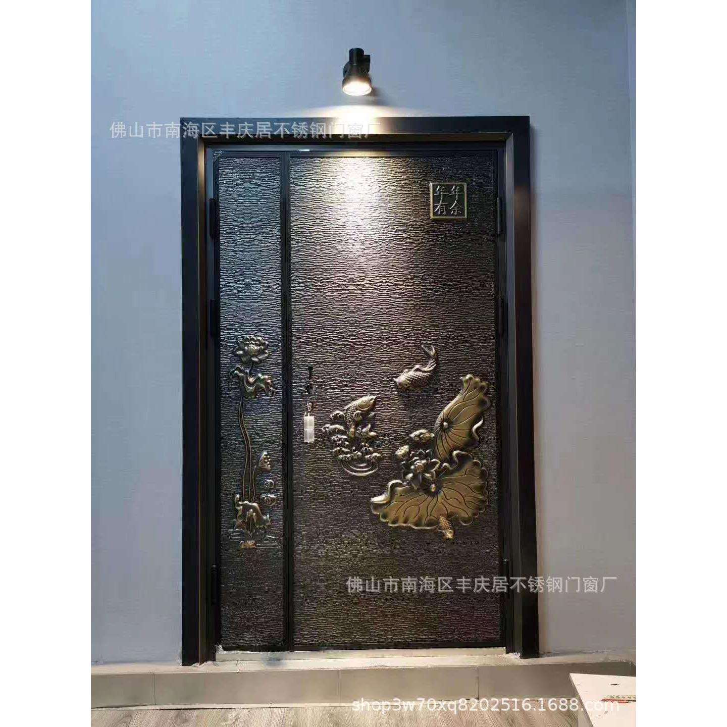 防爆铸铝门别墅大门子母门防盗真铜门对开双开入户高档门中式