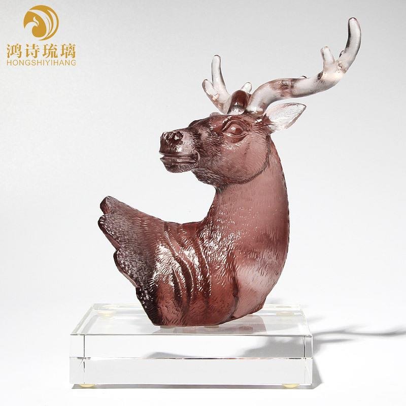 琉璃鹿头装饰摆件玻璃工艺品客厅艺术创意现代简约办公室梅花鹿