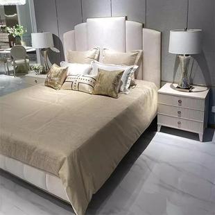 美式 现代轻奢真皮大床奢华主卧简约双人大床复古实木别墅1.8m婚床