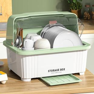 碗筷收纳盒碗具带盖装餐碗盘箱放碗家用2212-1柜物厨房置加厚沥水