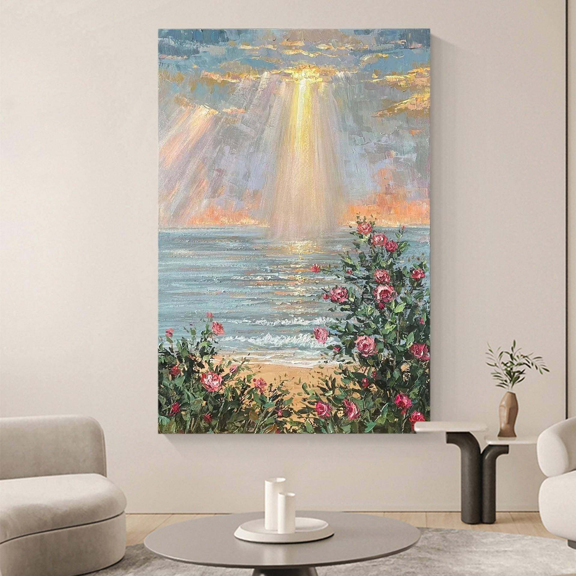 绘油挂画风景玄关装饰画QWE-2302现代简出约客厅肌手理画海上日走