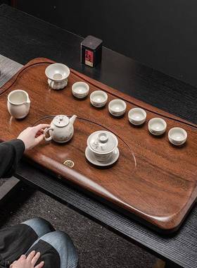 茶2盘体家用胡桃色实轻木茶台08205新款排水式奢现代一式托盘