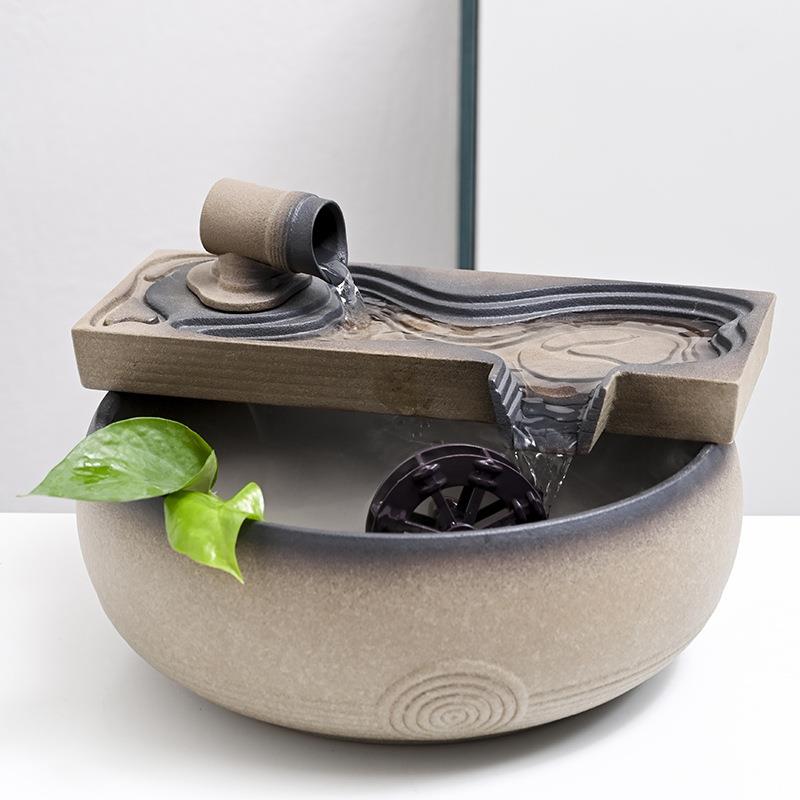 陶桌面空瓷水流摆件招财喷泉茶室IIO禅意间装饰水景循环加湿办公