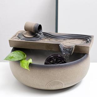 陶桌面空瓷水流摆件招财喷泉茶室IIO禅意间装饰水景循环加湿办公