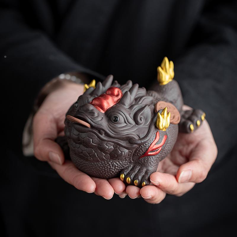 创意紫饰砂茶宠招财三足可金蟾摆件精品养茶桌台SIR茶具茶艺装礼