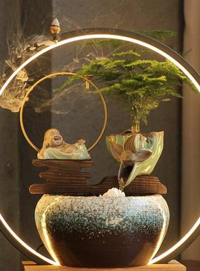 流水器视件开业品电柜办F96JJT6M公室礼小鱼缸新中式陶瓷禅意客摆