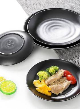 胺餐具仿黑色盘子塑料火店锅菜盘烤肉碟饭店餐密盘烧烤碟DGX商用