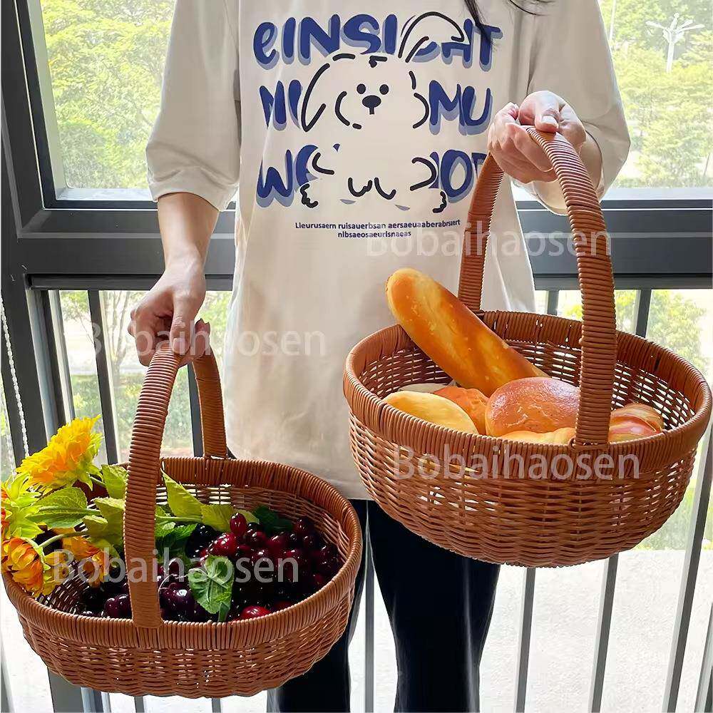 手工藤编PP仿收野纳菜蓝餐篮物篮鸡蛋篮6565面包水果篮藤零食可水