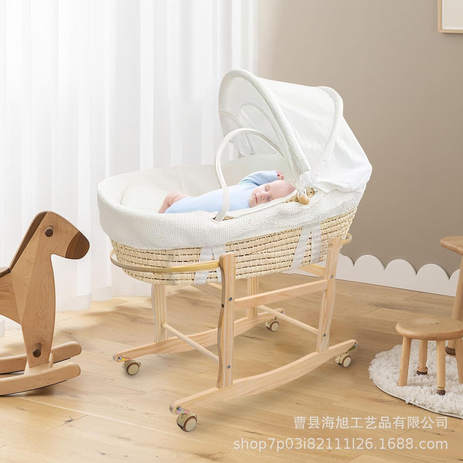 木制婴儿摇篮篮便携提篮支架婴儿手提篮床中床田园躺椅新生儿