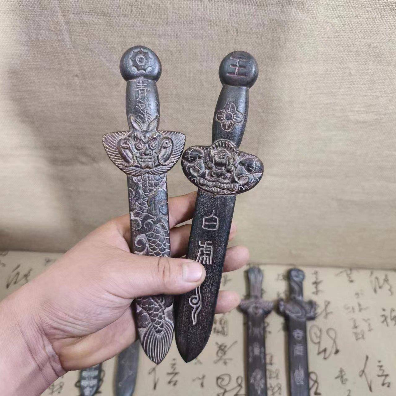 01桃木剑三十体雷剑青龙白玄武朱雀剑四象虎木雕一桃木六剑