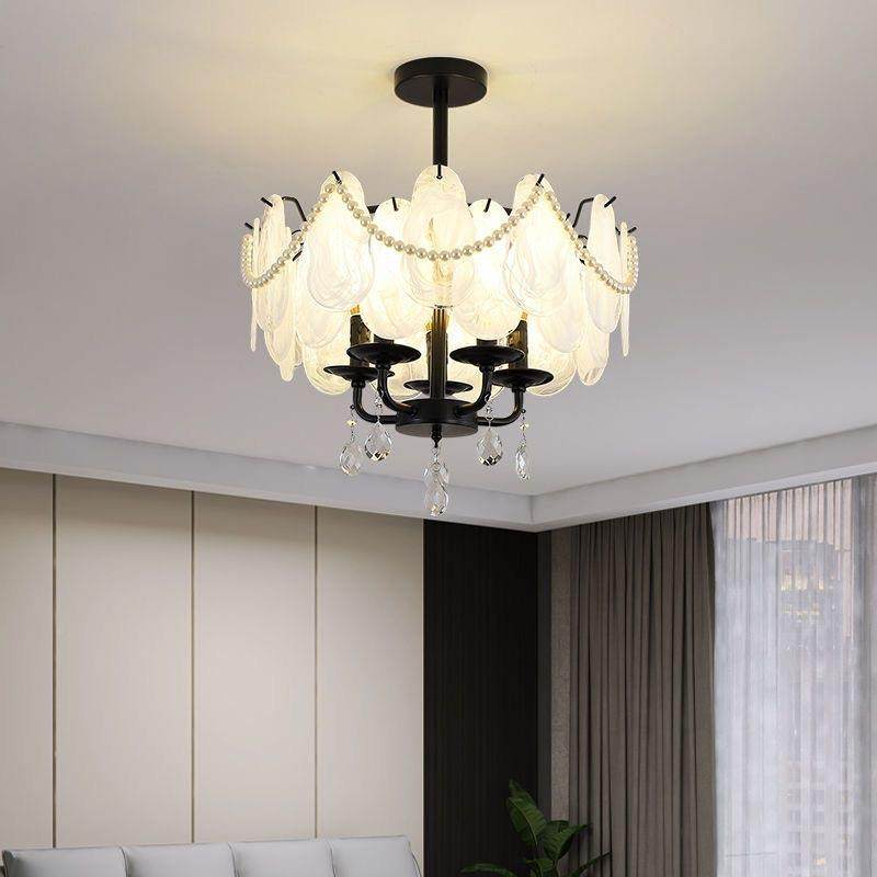 新款羽式古田园客厅复吊灯餐厅卧室391玄关玻璃贝壳毛珍珠黑色美,家装灯饰光源,智能吊灯,淘宝优惠券,粉丝福利购,淘宝优惠卷