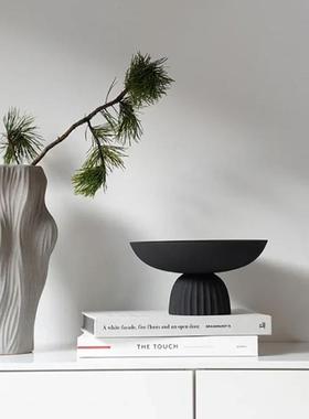 现代新式寂黑色高脚ES-A6351侘托盘摆收纳水中果盆客厅茶几餐桌软