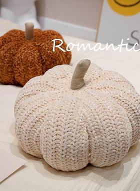 北欧小ins风编南瓜毛线织抱摆件手枕X-A210工三股绳南瓜沙发靠枕