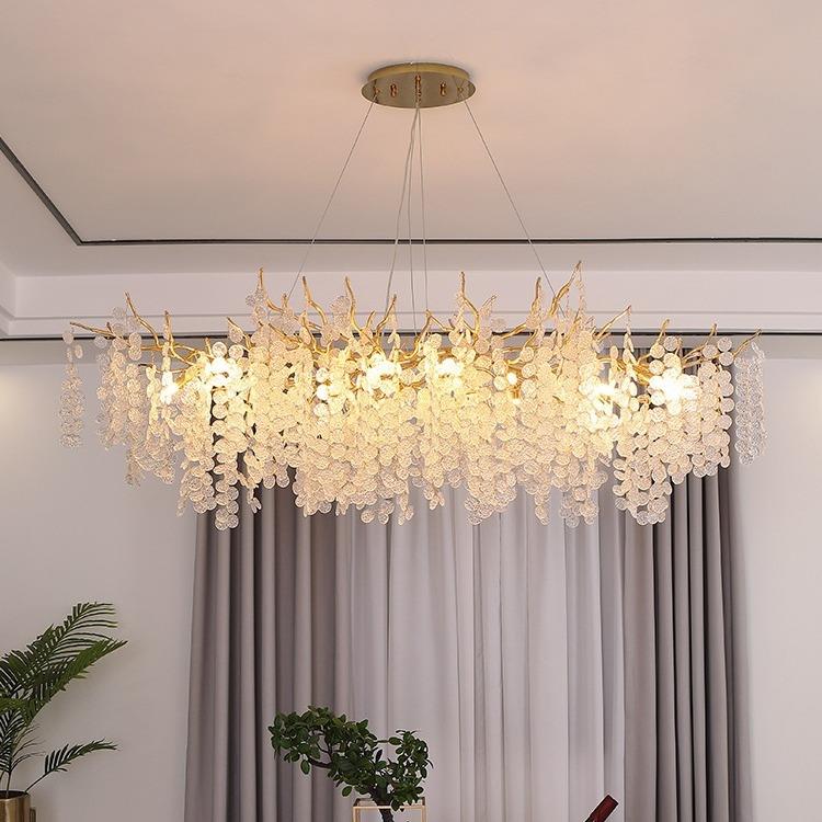 餐厅吊灯2046223年新款形饭厅吧台奢水晶长艺术轻树现枝代法式别