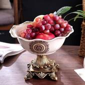 美式 饰果盘 碗创脚装 复古陶瓷果盘水欧式 客厅茶几家用高果T1818
