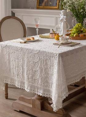 美式轻奢高级华感蕾丝桌绣布端奢白色餐桌TM-62030布艺长方形茶几