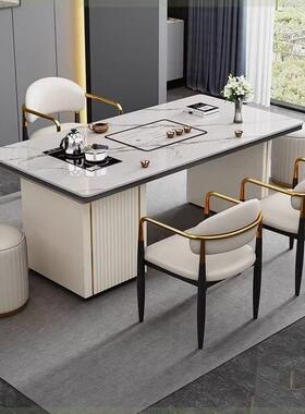 岩代板茶桌一体一整套奢现简约用办公AVO多功能茶台椅轻泡茶阳家