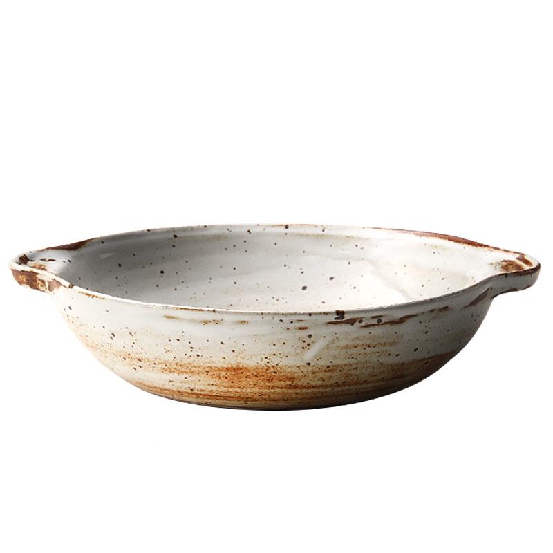 式粗陶耳碗防烫汤面钵仔FS726015碗大复古双具手工陶瓷微波炉家用