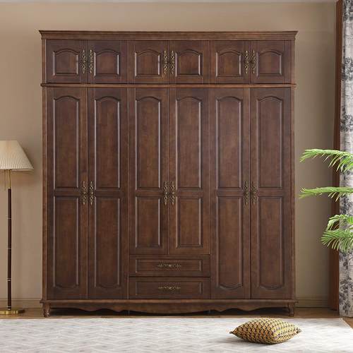 美式实木衣柜现代简约四五六门家用卧室收纳储物柜复古主卧大衣橱