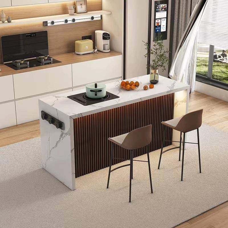 轻奢大理石餐桌开放式一体沙发靠后背吧台别墅小户型厨房岛台