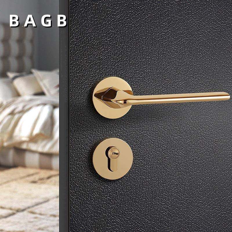 BAGB轻奢现代金色静音门实木分体门锁具锁磁吸静音室内卧室房门锁